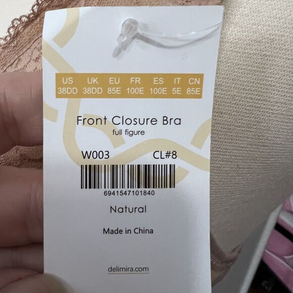 DELIMIRA Women Front Closure Bra Full Coverage Wirefree Lace 38DD Racerback - Picture 5 of 8